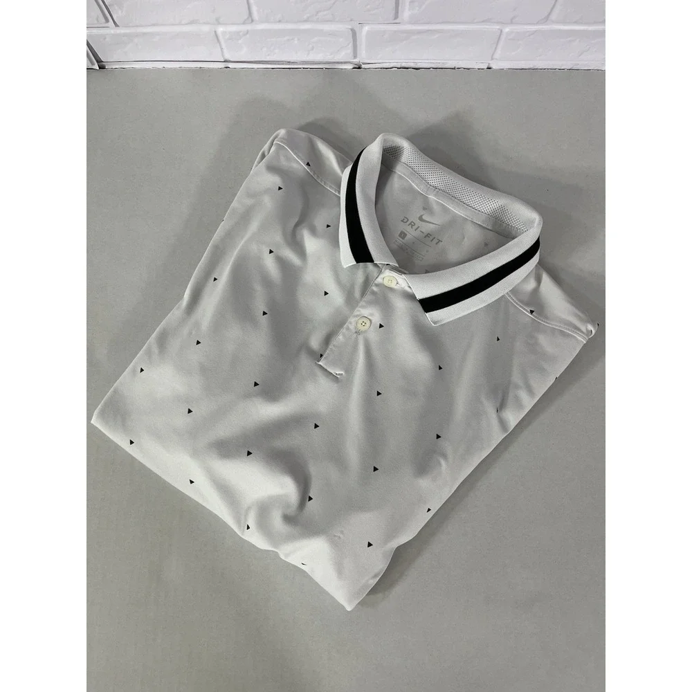 Nike Dri-Fit Golf‎ Polo Mens Lg Micro Print Shirt White Standard Fit
